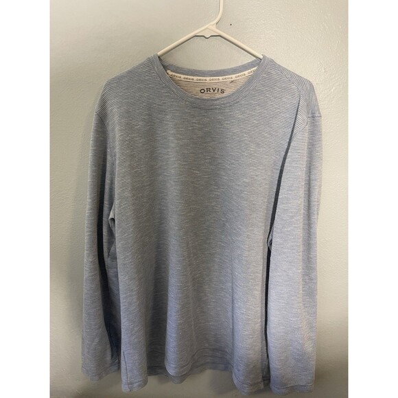 Orvis Striped Long Sleeve Tee Men Blue Rayon Lightweight Outdoor Sz L, Clean! - Picture 1 of 7